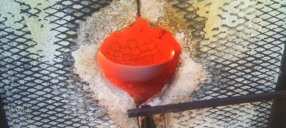 Raku crucible with System 96 nuggets