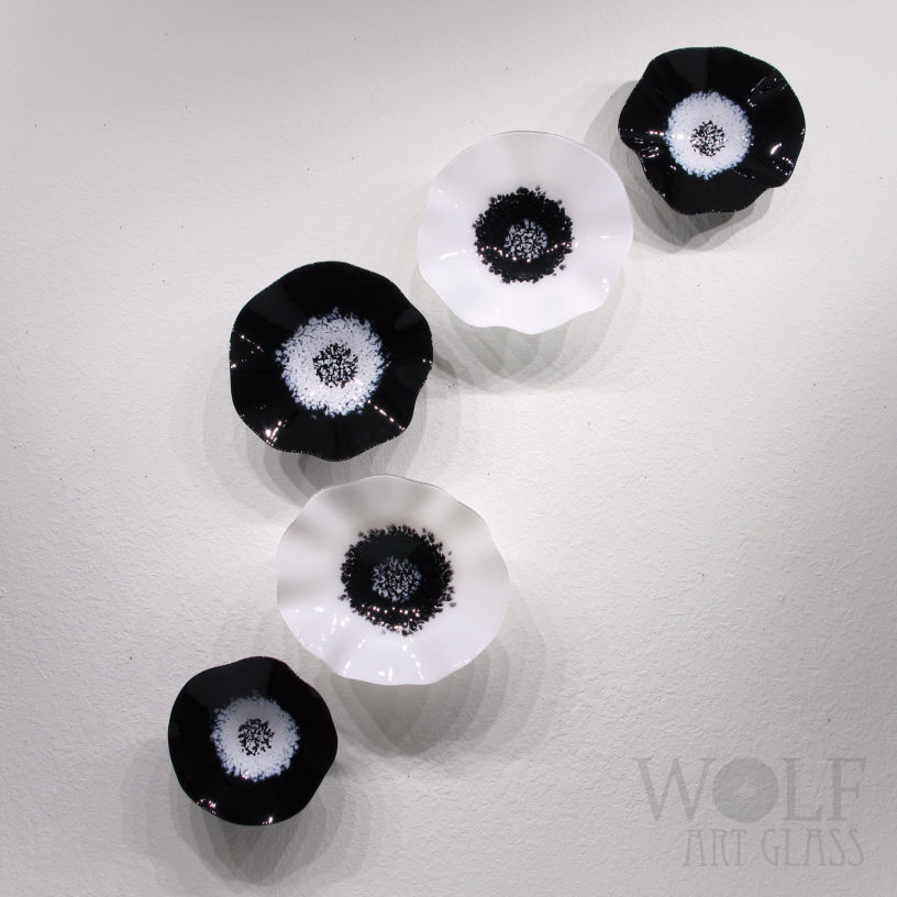 Black and White Blown Glass Wall Art Flower Collection