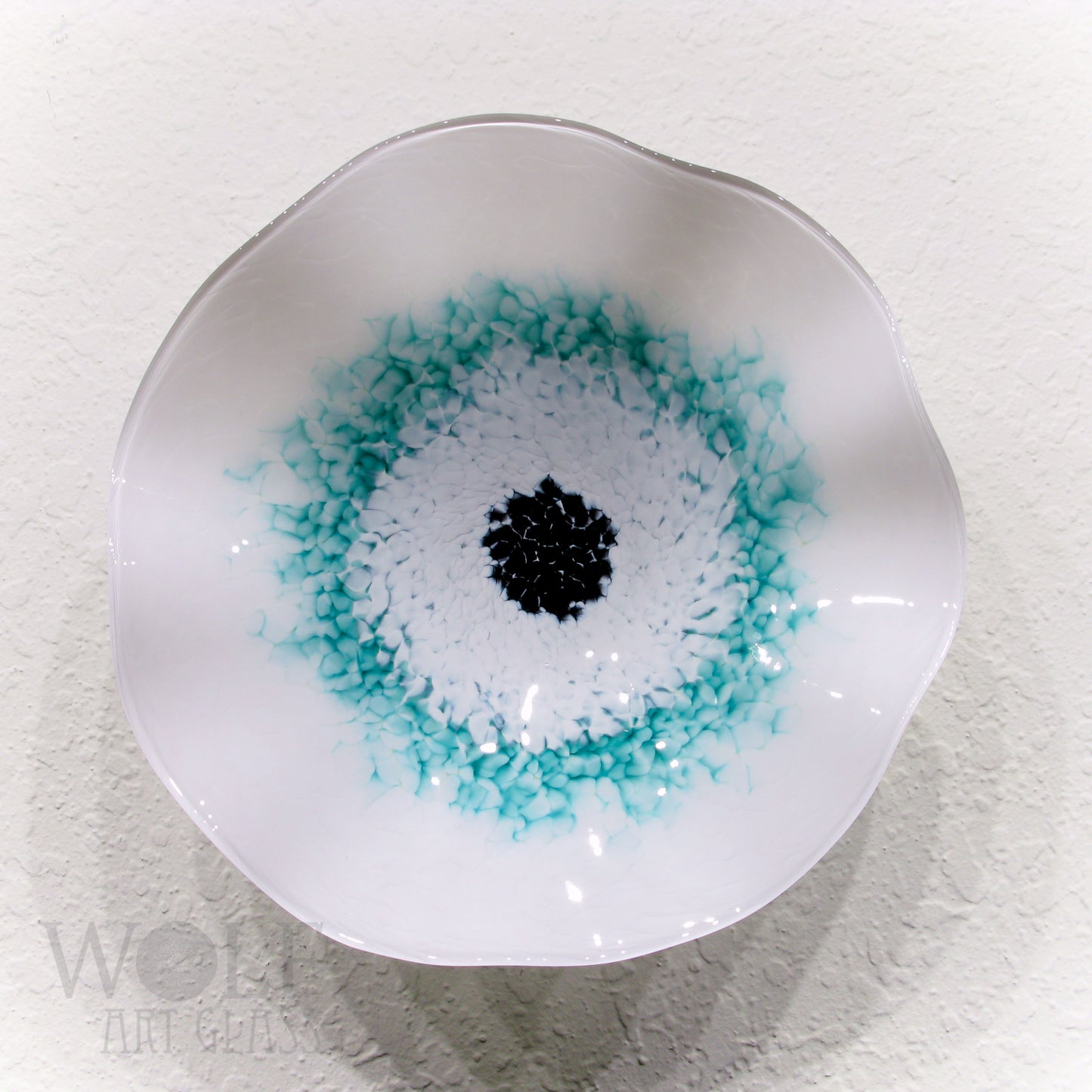 Turquoise Teal Blue Green White 5 Piece Blown Glass Wall Art Collection