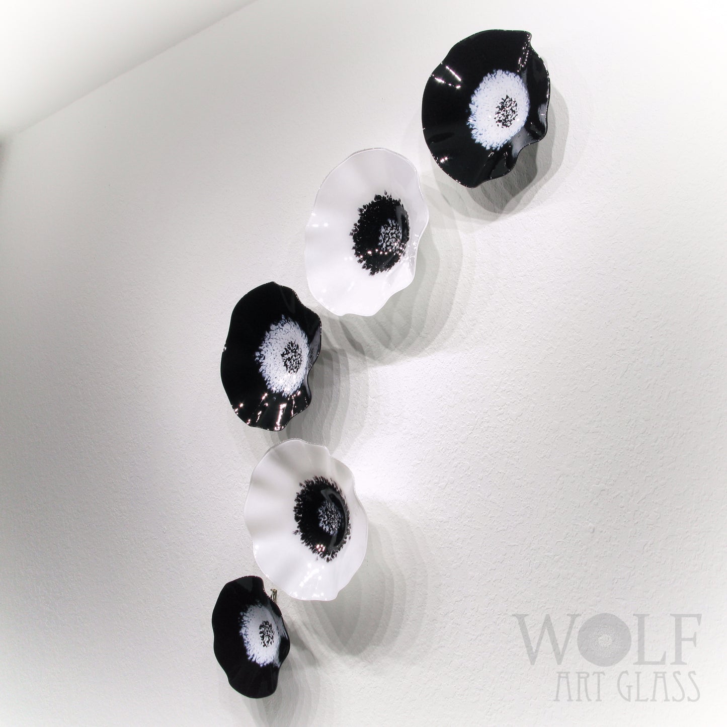 Black & White Blown Glass Wall Art Collection 5 Piece Glass Sculpture Installation