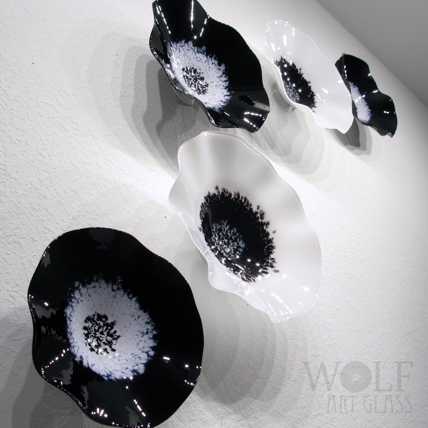 Black & White Blown Glass Wall Art Collection 5 Piece Glass Sculpture Installation