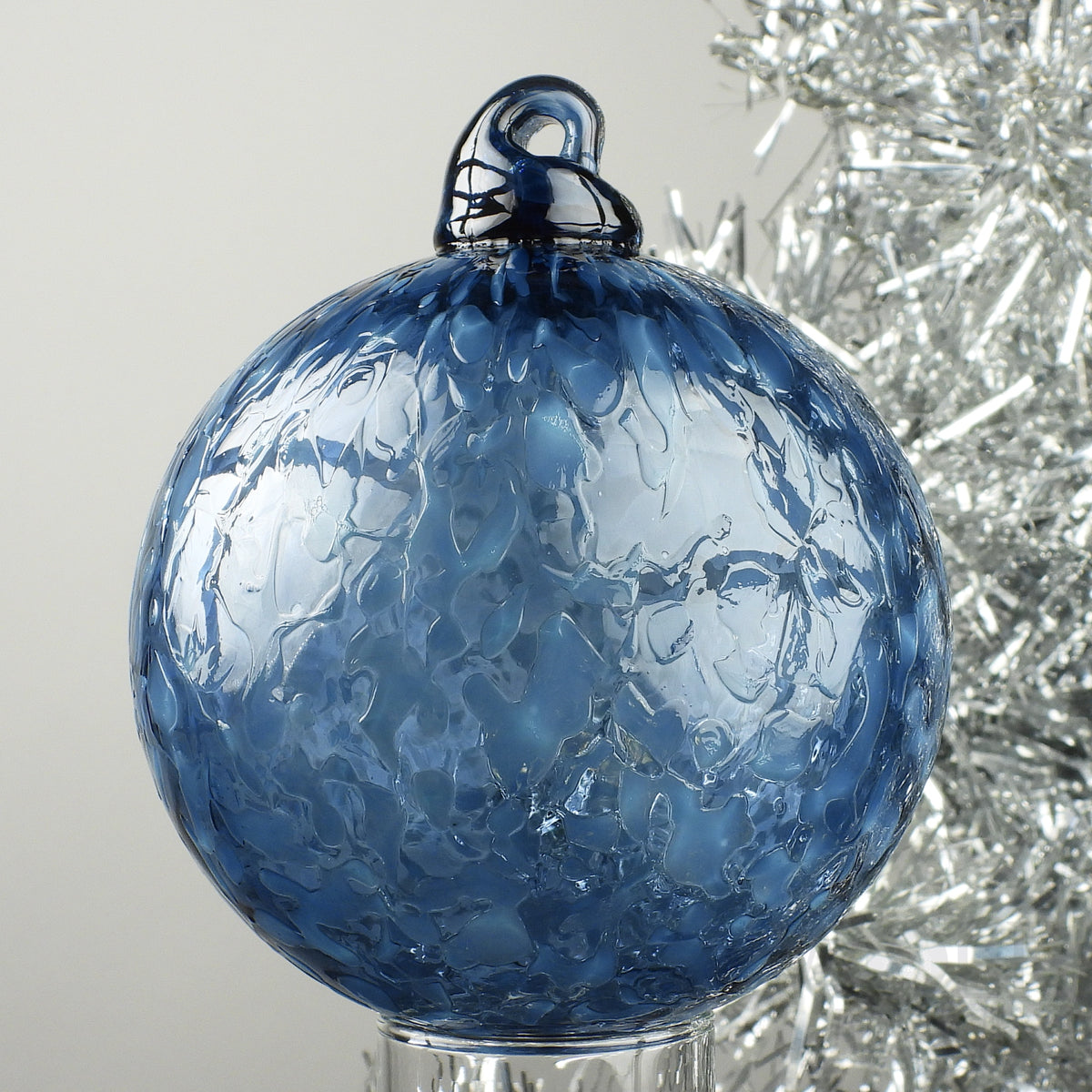 Denim Blue Ice Blown Glass Ornament