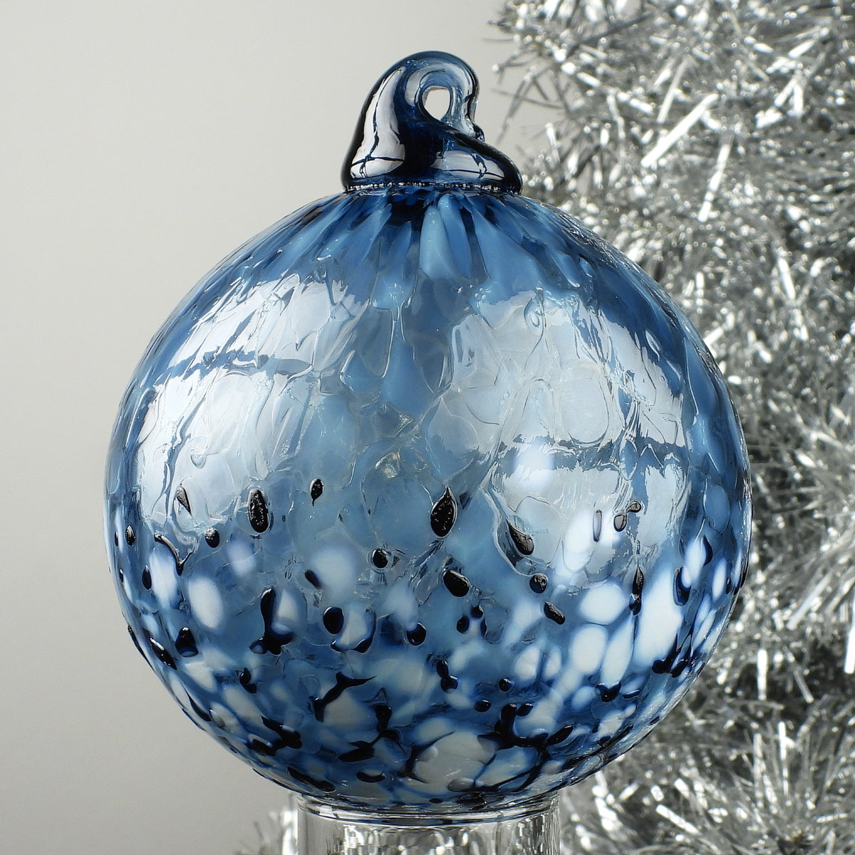 Denim Blue Ombre Blown Glass Ornament