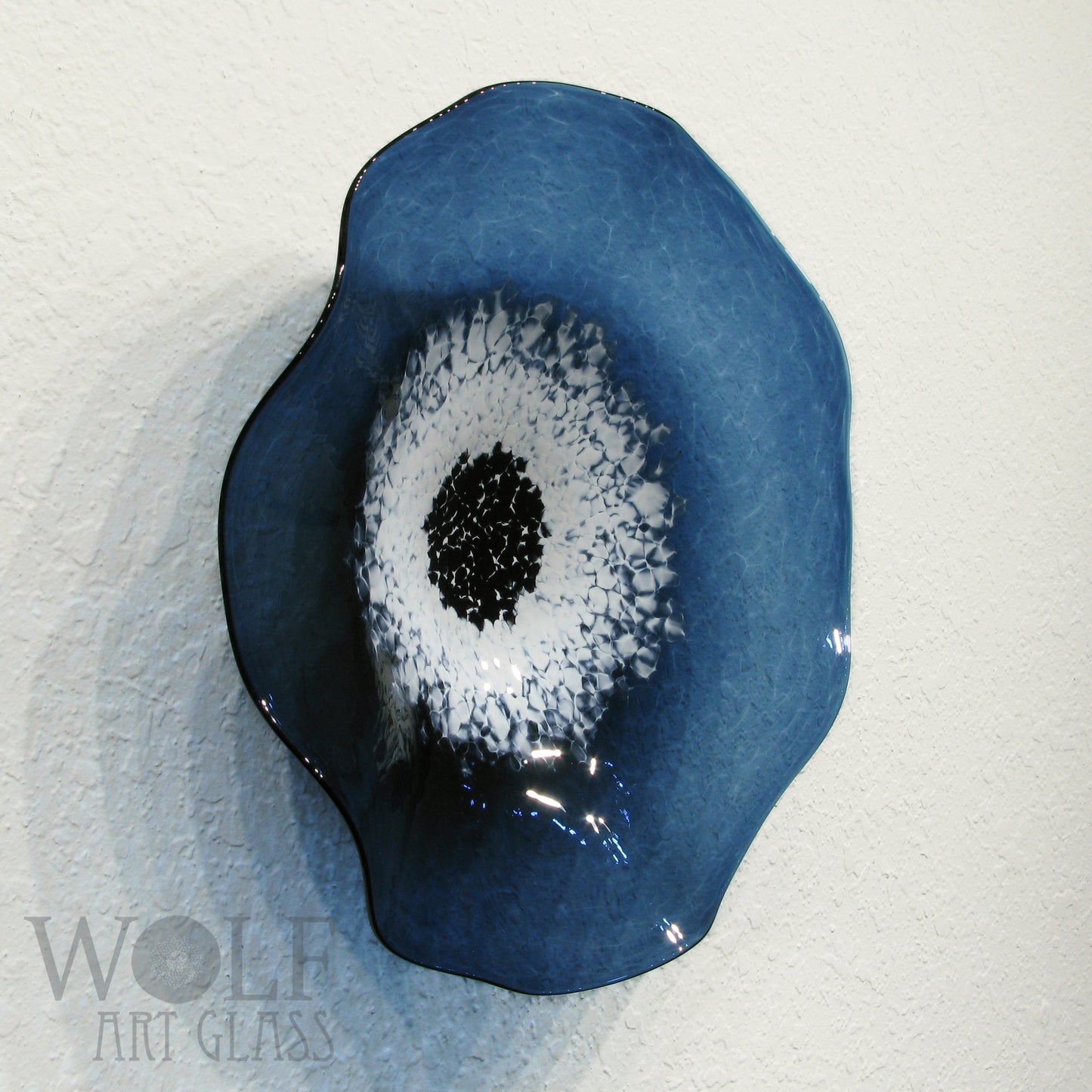 Blown Glass Flower Wall Art Collection - 5 Piece Denim Blue, White and Gray Poppy Flowers