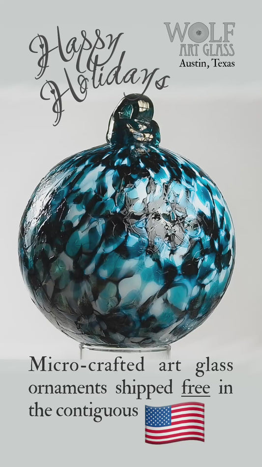 Speckled Aquamarine Blue Glass Ornament