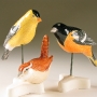 American Goldfinch, Carolina Wren, & Baltimore Oriole Pottery Bird Sculptures by Carrie Wolf